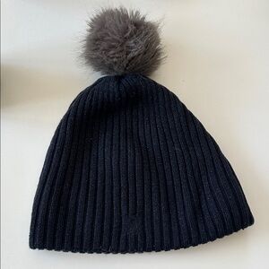 Jacadi Sparkly Navy Knit Hat with Fluffy Gray Pom-Pom
